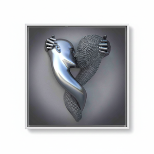 Modern Printed Canvas: 3D Kissing Couple Glass Wall Art Design,<b>WHITE</b> <b>FRAMED</b> CANVAS - Product Image 2