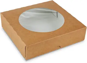 OEM biểu tượng tùy chỉnh in cấp thực phẩm giấy kraft món quà sinh nhật Bánh hộp bánh Pastry Bánh hộp với cửa sổ rõ ràng