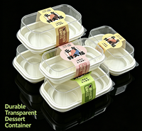 Conteneur à dessert carré en plastique PET jetable, durable et transparent avec couvercle pour sushi, salade, hamburger