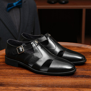 T-Strap Genuine Leather <b>Closed</b> Toe <b>Sandals</b> Breathable Buckle Strap Classic Men's Formal Summer Shoes - Product Image 2