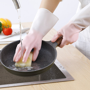 Guantes para lavar platos, gruesos, recubiertos de PVC, de dos colores, para limpieza de cocina y uso en lavandería - Product Image 1
