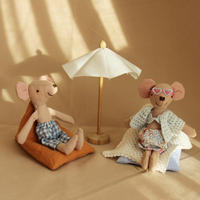 Maileg-Style plage vacances Miniature jeu ensemble souris en peluche poupée avec pouf chaise et Parasol tissu doux décor à la maison modèle cadeau