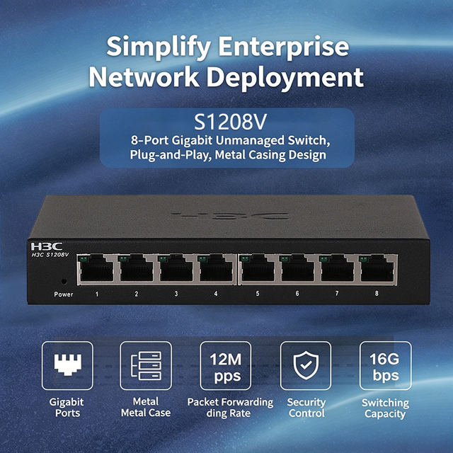 H3C S1208V S1208V-PWR  S1208V-HPWR Full Gigabit Unmanaged Switch Plug and Play PoE Switch