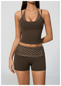 Ensemble de yoga 5 pièces à pois pour <span class=keywords><strong>femme</strong></span>, débardeur dos nu effet deux pièces, tenue de sport à séchage rapide pour la course et le <span class=keywords><strong>fitness</strong></span> – Grande Vente - Product Image 6