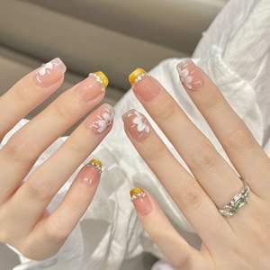 डिजाइन #2355 हस्तनिर्मित फ्रेंच फैशन फूल गैंडे नाखून पर प्रेस - Product Image 2