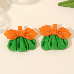 Halloween Pumpkin <b>Bow</b> Hair <b>Clips</b> Ribbed Ribbon Barrettes Cute Fall Decor For Girls Kids Party Hair Accessories - Product Image 3