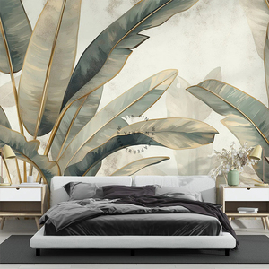 Carta da parati classica della pianta verde della foglia della Banana Beige per la decorazione della parete dell'hotel e della casa - Product Image 3