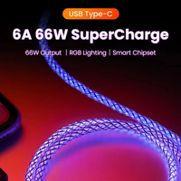 Cable USB RGB de 66W con Luz LED de Gradiente, Carga Súper Rápida, Cable de Datos USB C a Tipo C