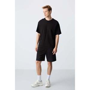 Conjunto de Pantalones Cortos Básicos para Hombre, de Algodón Negro, Gruesos, Suaves, con Textura, Corte Holgado - 85257 - Negro/negro - Product Image 1