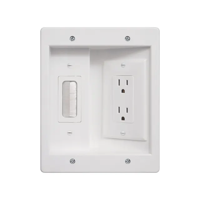 Outlet In-Wall TV Connection Kit Recessed Electrical Outlets With Brush Wallplate