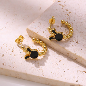 Pendientes de Aro de Acero Inoxidable Chapados en <span class=keywords><strong>Oro</strong></span> con Diseño de Conejo y Concha Blanca, Pendientes de Moda para Mujer - Product Image 4