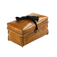 Ensemble de boîtes de rangement vintage en bambou tressé à la main, boîte à thé rectangulaire avec couvercle et fermoir en cuivre, écologique, style chinois, portable
