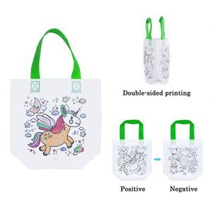 Sacs de shopping non tissés colorés et autoportants pour enfants, fournitures de fête et de cadeaux pour la peinture créative DIY - Product Image 3