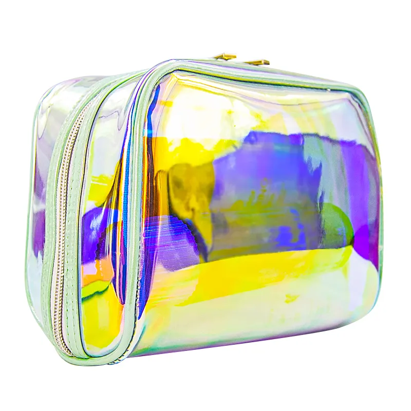 高品質レーザー化粧品バッグホログラムポーチ女の子用ファッションバッグ透明メイクアップバッグoEMODMカスタムバニティケースボックス
