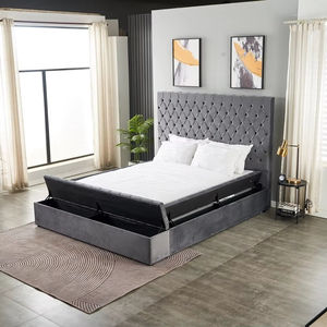 Marco de cabecero de tela de terciopelo con botones de lujo extravagante tapizado Gris otomana Queen King Size cama de almacenamiento con caja grande - Product Image 3