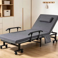 Lit pliant avec matelas, lit d'appoint portable pliable avec dossier réglable, structure métallique robuste sur roulettes, vente flash