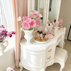 Table de toilette européenne directement de l'usine avec miroir triple, coiffeuse sculptée ornée avec tabouret pour chambre à coucher - Product Image 4