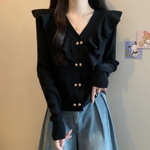 <span class=keywords><strong>Cardigan</strong></span> in maglia con volant, scollo a V, <span class=keywords><strong>slim</strong></span> fit, in lana, a maniche lunghe, da donna - Product Image 4