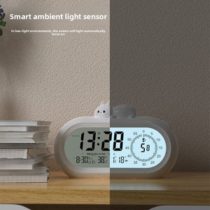 Réveil ovale en plastique avec affichage LCD, fonction snooze, minuterie visuelle rétroéclairée, chargement par batterie, pour la gestion du temps - Product Image 4