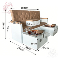 Fauteuil de pédicure double de luxe avec bassin pour les pieds, pompe de drainage, massage par jets et lumière LED 7 couleurs pour salon de manucure