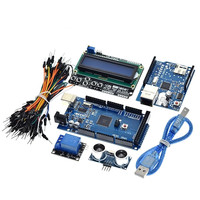 Mega 2560 r3 pour kit arduino + HC-SR04 + câble de planche à pain + module relais + bouclier W5100 + écran LCD 1602 clavier