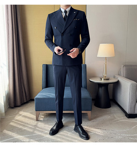 Traje de negocios de doble botonadura para hombre, conjunto de tres piezas de talla grande (chaqueta + chaleco + pantalón) para bodas, fiestas y series coreanas - Product Image 1