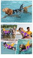 Gilet de sauvetage réfléchissant multicolore écologique à rayures simples pour chien, grande flottabilité, thème sirène et requin, pour jeux aquatiques estivaux