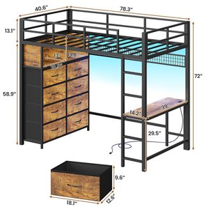 <span class=keywords><strong>Lit</strong></span> <span class=keywords><strong>superposé</strong></span> double avec bureau et 8 tiroirs de rangement, commode haute, <span class=keywords><strong>lit</strong></span> <span class=keywords><strong>superposé</strong></span> en métal avec étagères de rangement à 2 niveaux - Product Image 6