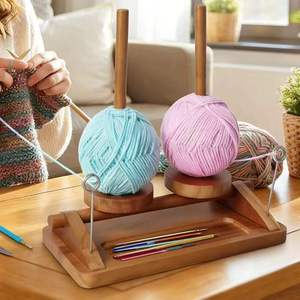 Support de bobines rotatif double axe en bois pour tricot et crochet, accessoire de couture, style rétro simple - Product Image 1