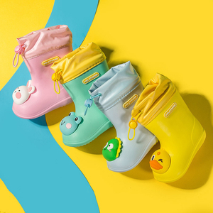 WXL476 Non Slip 3D Dinosaur <strong>Duck</strong> Drawstring Rainboots Waterproof Cartoon PVC Rubber Children <strong>Rain</strong> <strong>Boots</strong> - Product Image 3