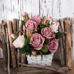 Пользовательские цветы имитация цветок сухой ожог пять роз домашнее свадебное украшение