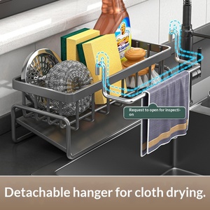 Organisateur d'évier <span class=keywords><strong>de</strong></span> cuisine <span class=keywords><strong>avec</strong></span> support amovible pour torchons, porte-éponge et porte-brosse à savon pour comptoir et côté <span class=keywords><strong>de</strong></span> l'évier - Product Image 2