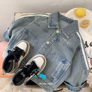 جاكيت دنيم بتصميم عتيق للأولاد والبنات ، معطف قطني صغير متوسط الحجم مغسول بألواح ، معطف غير رسمي للخريف والشتاء - Product Image 1