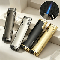 Briquet à jet direct BD447 avec fenêtre visuelle, en métal, personnalisé, au gaz butane, coupe-vent, portable, vente en gros