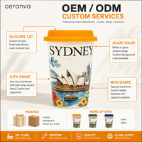 Taza de Viaje de Cerámica con Diseño Personalizado de Ciudades, Edificios Emblemáticos Urbanos, Tapa de Silicona, Apta para Lavavajillas, Souvenir de Té, OEM al por Mayor