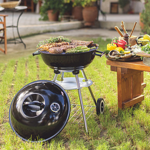 18-Inch Outdoor Charcoal <b>BBQ</b> Grill Portable Camping Grill With Wheels And Lid For Backyard Cooking - Product Image 1