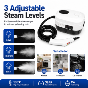 Máquina de Limpieza a Vapor de Alta Presión de 1500W 100 ℃   Máquina de Limpieza Multiusos Portátil con Vapor Caliente y Tanque de Agua de 1400 ml - Product Image 3