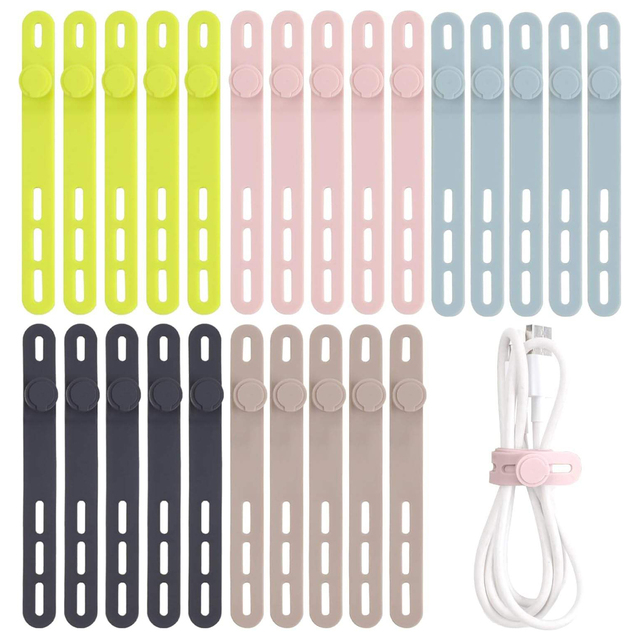 Reusable Silicone Cable Ties High Elasticity Releasable Cord Wraps Organizer for Phone Earphones Electrical Cords Storage