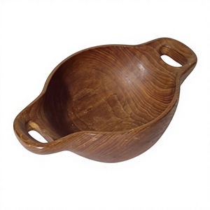 Bol en bois naturel fait main avec poignée, bol de service pour soupe, salade, collations, bol en bois avec poignée, bol de service en bois naturel - Product Image 1