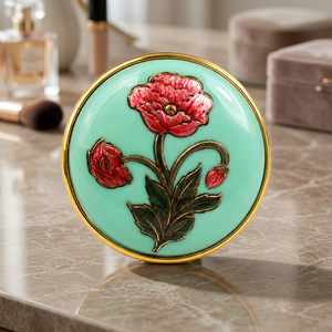 Boutons en laiton émaillés vert menthe avec fleurs roses, bijoux formels pour hommes, ronds, faits à la main, pour mariage et anniversaire - Product Image 4