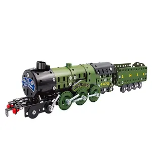 Hot Selling Educatief Diy Metalen Bouwstenen Speelgoed 340Pcs Monteren Army Trein Model Speelgoed