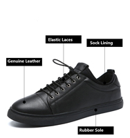 Chaussures de marche décontractées pour hommes en cuir véritable respirant, entièrement noires avec doublure chaussette, collection printemps