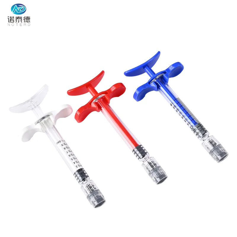 Custom medical grade dermal filler 1ml long borosilicate glass syringe with handle