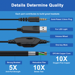 <span class=keywords><strong>Casque</strong></span> de jeu filaire circum-auriculaire avec son surround, <span class=keywords><strong>micro</strong></span> anti-bruit et éclairage RGB pour PC, PS5, PS4, Switch – Vente en gros directe usine - Product Image 3