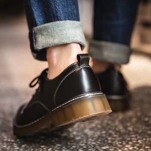 Men's shoes 2026 new style <b>black</b> genuine leather <b>work</b> <b>boots</b> low heel stylish British style big-head casual leather trendy shoes - Product Image 2