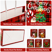 Tas Kado Kertas Motif Kotak-Kotak Natal dengan Pegangan Transparan Desain Pohon Santa untuk Hadiah Natal dan Kemasan Ritel