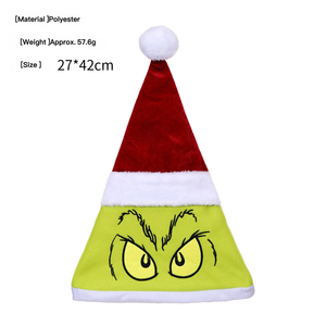 Wholesale <b>Grinch</b> Christmas <b>Hat</b> Soft Plush Santa <b>Hat</b> <b>Grinch</b> Face Print Christmas Cosplay Party Headwear - Product Image 3