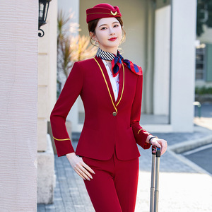 Flight Attendant Uniform Women Long Sleeve Navy Blue Polyester Airline Workwear Spring 2025 HN980 - Product Image 3