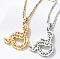 Collier Pendentif Symbole Fauteuil Roulant Iced Out en Laiton CZ Doré Argenté avec Chaîne Corde, Bijoux Hip Hop pour Hommes Femmes, Cadeau