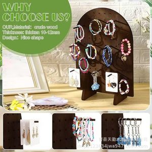 Wooden Nail Board Display Rack With Dowel <b>Rods</b> Oval Perforated Jewelry Keychain <b>Holder</b> Desktop Storage Organizer - Product Image 2